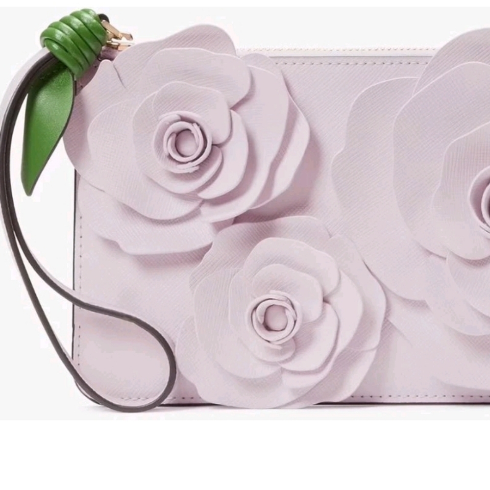KATE SPADE 3D FLORA FLOWER MEDIUM L-ZIP WRISTLET PALE AMETHYST BNWT $179 - Picture 2 of 6